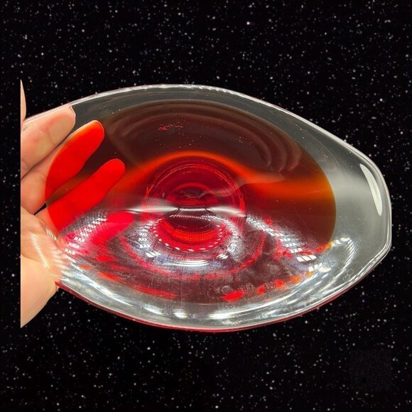 Sommerso Art Glass Bowl Centerpiece Red Clear Dish 9.5”W 3”T - Picture 10 of 10